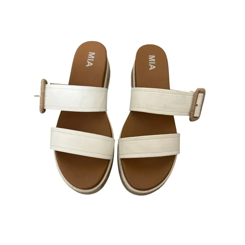 MIA Cream‎ Double-Strap Espadrille Platform Slide Sandals